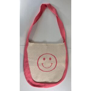 GYTO Smiley Face Knit Tote Bag Pink Cream Get Your Teach On